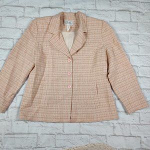 DaRue for Draper's & Damon's womens tweed power blazer USA made cream pink sz 14